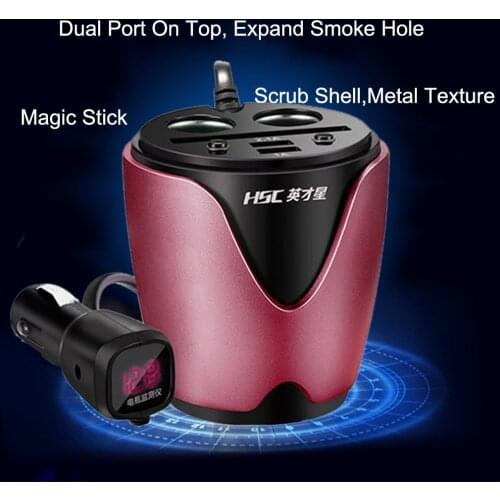 12-24V 2.1/1A output 2 USB Car Charger Voltage Current Display Quick Charger Car Cup Holder Car Cigarette Lighter Socket Adapte