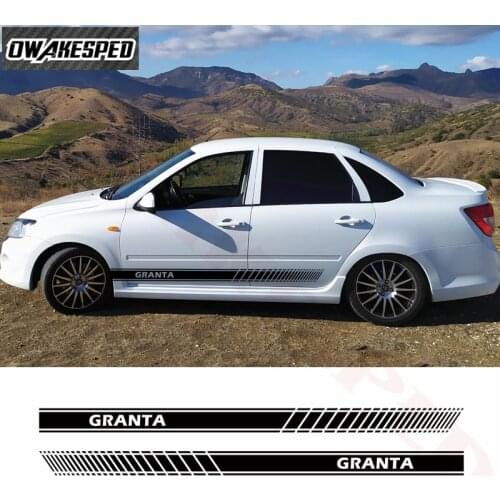 2 pcs Car Styling Door Side Skirt Sticker For Lada Granta Racing Sport Stripes Auto Body Decor Vinyl Decals