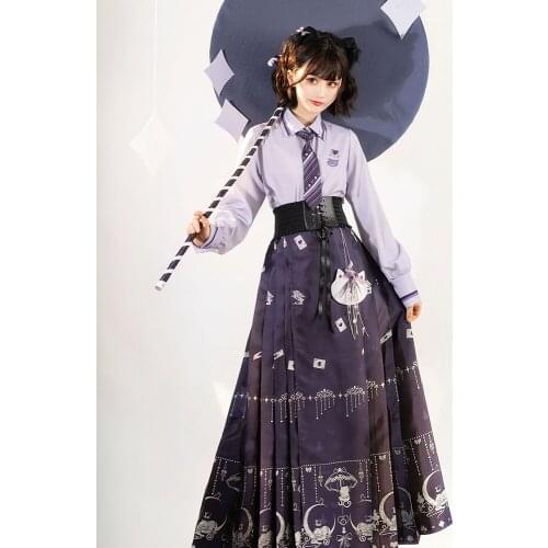 2021 Chinese improved hanfu folk dance costume oriental stage performance vintage clothes printing Ming dynasty princess suit