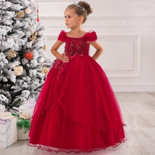 2021 Summer Embroidery One Shoulder Dress Evening Kids Dresses For Girls Elegant Costume Lace Wedding Princess Dress Fisrt Stage