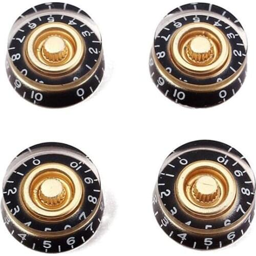 4PCS Black Gold Guitar Control Knobs Acrylic Guitar Speed Knobs with White Word for Electric Guitar Accessories Parts