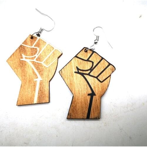 5pair/lot Engraving Power Fist Wood Earring can mixed 2 colors