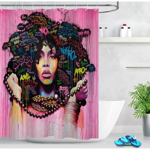 African Woman Print Polyester Fabric Shower Curtain Art Afro Black Women Abstract Bathroom Curtains Waterproof Bathtub Decor