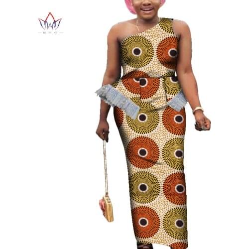 2021 African Dresses for Women BRW Print Wax Evening Long Dresses Dashiki African Clothes One-shoulder Sexy Dresses WY3991