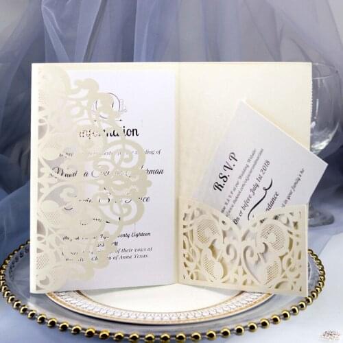 Auviderin 100pcs Wedding Invitation Card Laser Greeting Cards for Birthday Party