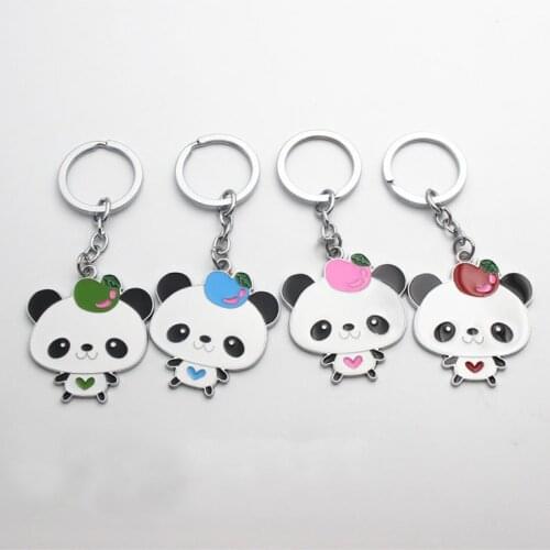 100pcs/Lot Metal Cute Panda Keychain Car Keyring Bag Pendant Gift Cartoon Animal Key Chain Tourism Souvenir Gifts Key Ring