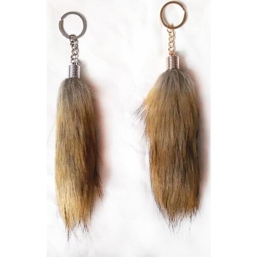 Khaki Tail Key Chain 20 cm Fluffy Fake Fur Tail Key Ring Silver Gold Cute Pendant Bag Charming Car Key Holder Personality Gifts