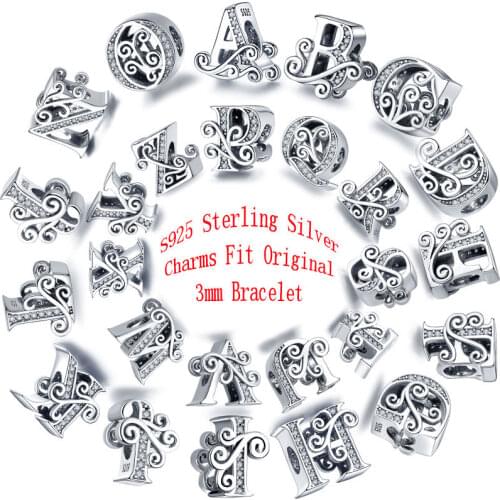 CodeMonkey 100% 925 Sterling Silver Letter 26 Alphabet Beads Charms Fit Charm Bracelets & Bangles DIY Accessories Jewelry C030-O