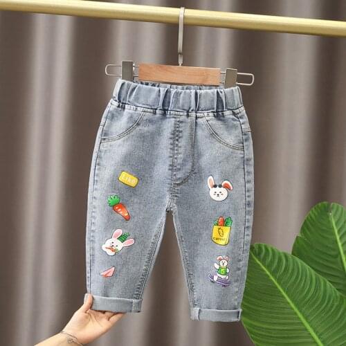 Toddler Girl Jeans Rabbit Printing Casual Children Jeans Childrens Clothing For Girl Kids Pants Children Trouser