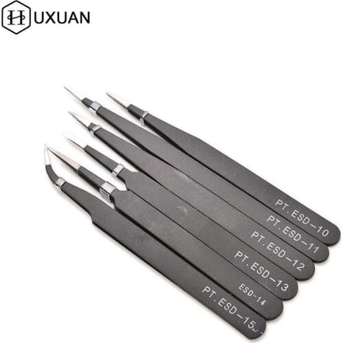 ESD-14 ESD-15 Anti-static Curved Straight Tip Forceps Precision Soldering Tweezers Set Electronic ESD Tweezers Tool