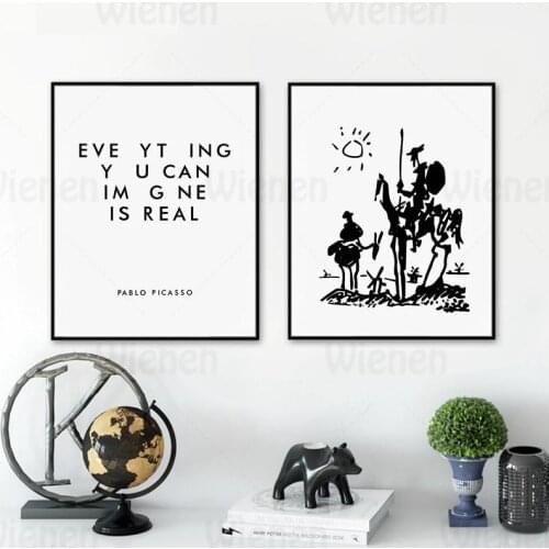 Pablo Picasso Art Canvas Painting Printing Don Quixote Painting Poster Black & White Picture Home Decor for Living Room Bedroom