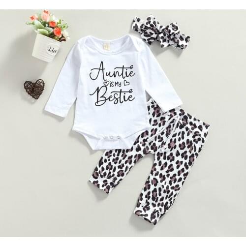 FOCUSNORM 3pcs 0-18M Baby Girls Boys Clothes Sets Letter Long Sleeve Romper Leopard Printed Pants Headband