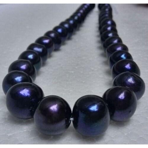 Beautiful NEW 12-15 MM 18"TAHITIAN NATURAL SOUTH SEA BLACK PEARL NECKLACE Yellow Clasp