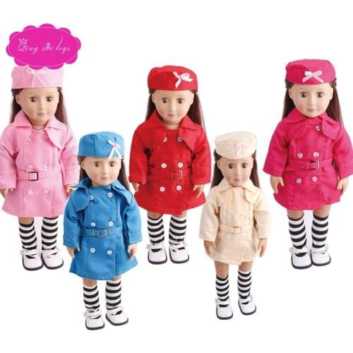 Doll clothes Red purple navy wind suit dress Hat fit 18 inch Girl dolls and 43 cm baby doll accessories c46-c51