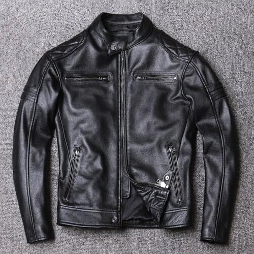 Genuine Leather Jacket Mens Spring Fashion Slim Real Cowhide Leather Black Short Mens Motorcycle Jackets Length in 59cm-65cm