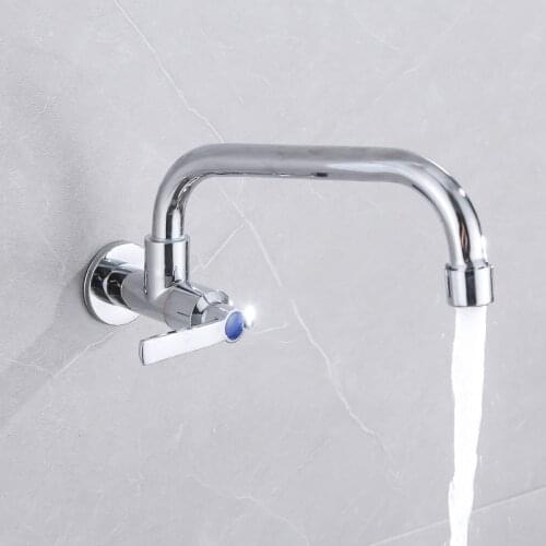 Copper Wall Mounted Single Handle Single Hole Cold Faucet Kitchen Horizontal Cold Water Tap Swing Faucet Ceramic Core