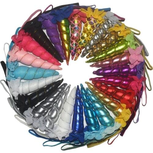 MengNa 36pc/lot Girls DIY Glitter Metallic Unicorn Headband Kids Unicorn Horn Party Headbands Hair Accessories