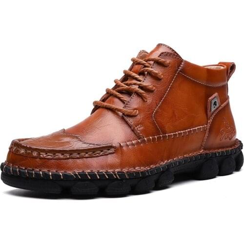 2019 New Autumn Winter Cow Split Leather Men Boots Comfortable Motorcycle Boots Men Footwear Rubber Ankle Boots Mens Shoes