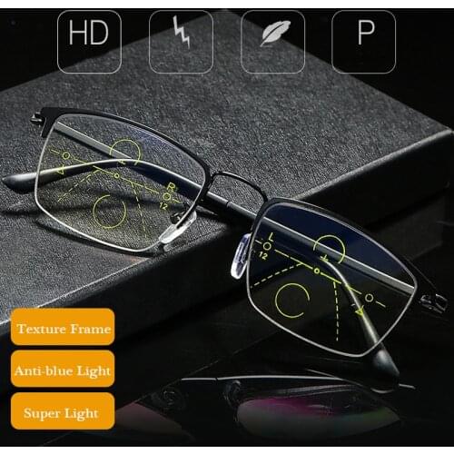 New anti-blue business Progressive multifocal reading glasses men smart zoom reading glasses women far near presbyopic glasses