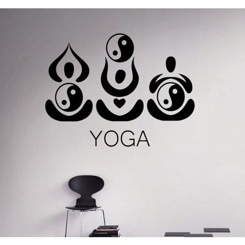 Three Yoga People Quote Wall Decal Namaste Vinyl Wall Stickers Yoga Studio Ying Yang Pattern Hindu Indian Home Decor Mural SY10