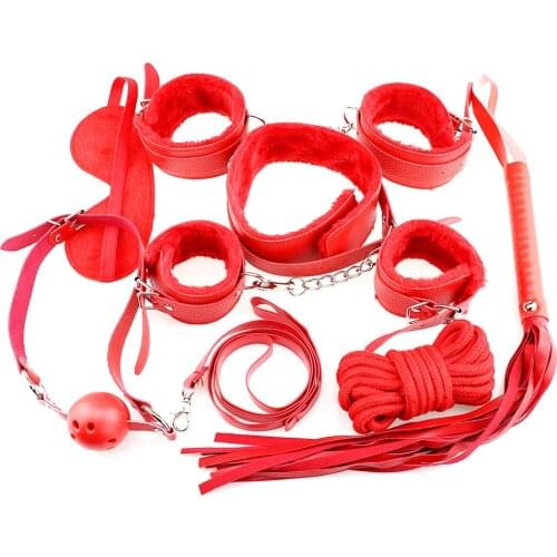 EXVOID 7PCS/SET BDSM Bondage Sex Toys for Couples Fetish Handcuff Spanking Whip Collar Blindfold Sex Leather Restraints SM Slave