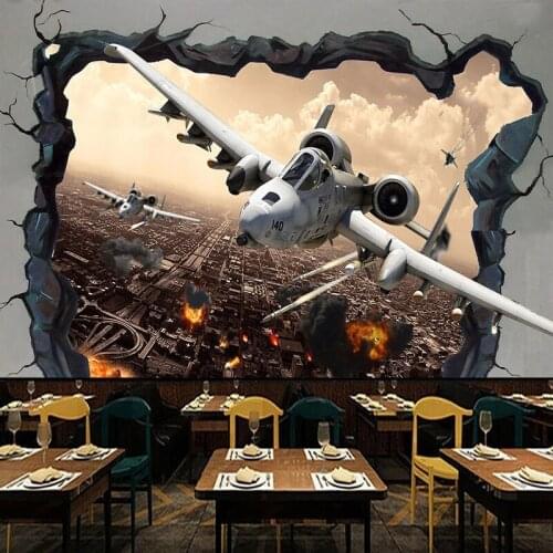 Custom Mural Wallpaper Creative 3D Stereo Aircraft Broken Wall Fresco Restaurant Boys Bedroom Background Wall Papel De Parede