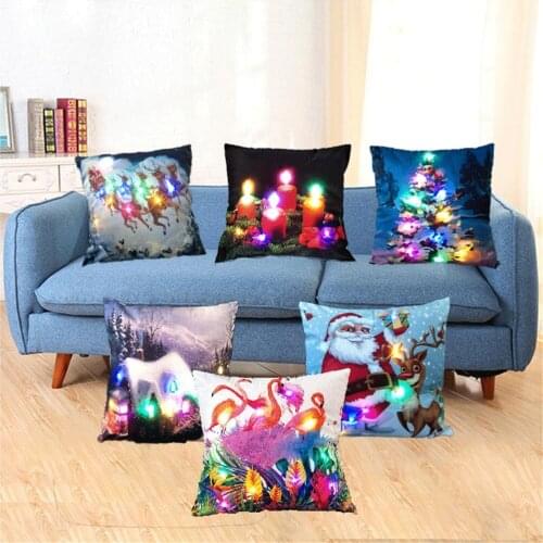 New Design LED Color Light Christmas Cushion Covers Flamingo Print Cushions Home Decorative Pillowcases 45x45 CM