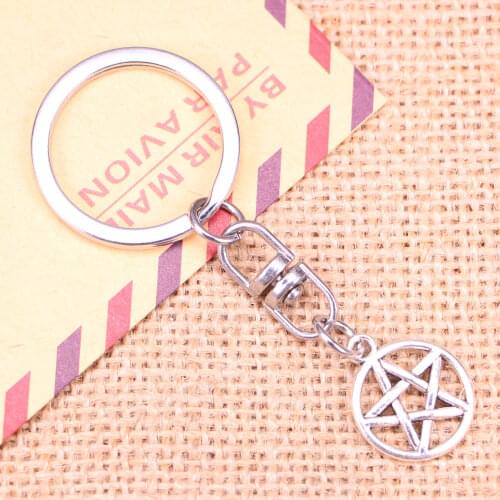 New Fashion Keychain 16mm star pentagram Pendants DIY Men Jewelry Car Key Chain Ring Holder Souvenir For Gift