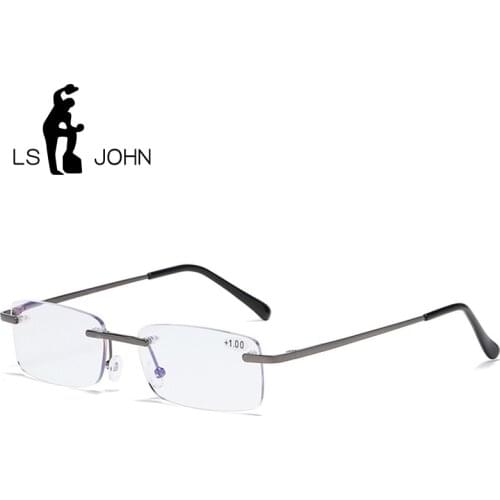 LS JOHN Square Rimless Reading Glasses Men Ultralight Anti Blue Ray Prescription Eyeglasses Women Presbyopic Eyewear+1.0 to +4.0