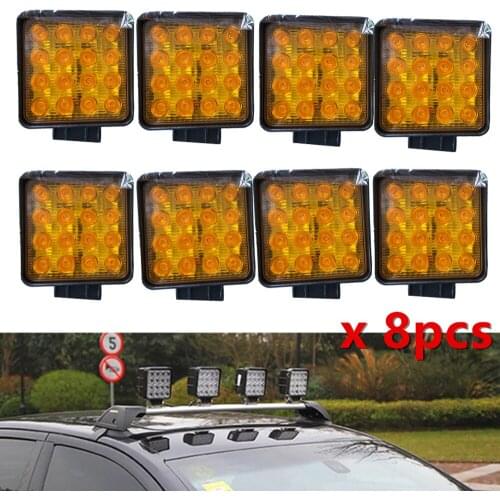 8pcs 4 inch 48W Square Led Work Light Offroad Fog Light Truck Boat Car Amber Yellow Lighting for Tractor ATV 4X4 12V 24V