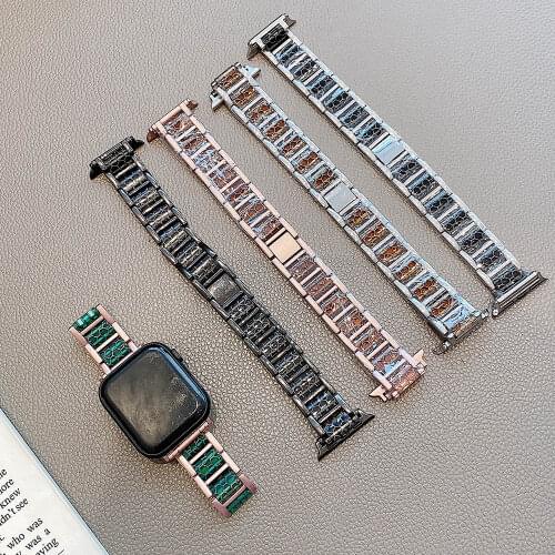 Resin+Metal Bracelet for Apple Watch Band Series 6 SE 5 4 3 2 Honeycomb Style Strap for Iwatch 40mm 44mm 38mm 42mm Women Belt