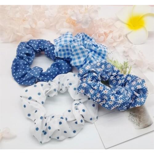 Korea Women Hair Ropes Blue Elastic Rubber Bands For Girl Fashion Accessories Ponytail Wholesale Scrunchies Trabas Pelo Niña