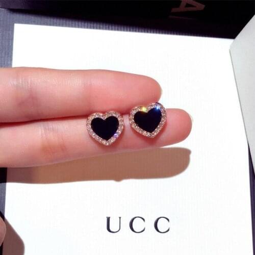 Cute Korean Earrings Heart Bling Zircon Stone Rose Gold Stud Earrings For Women Fashion New Jewelry Gift
