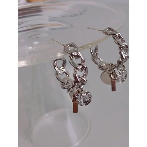 S925 Chain Geometric C-Shaped Pendant Earrings Korean Version Of The Net Red Personality Earrings Fashion Temperament Earrings