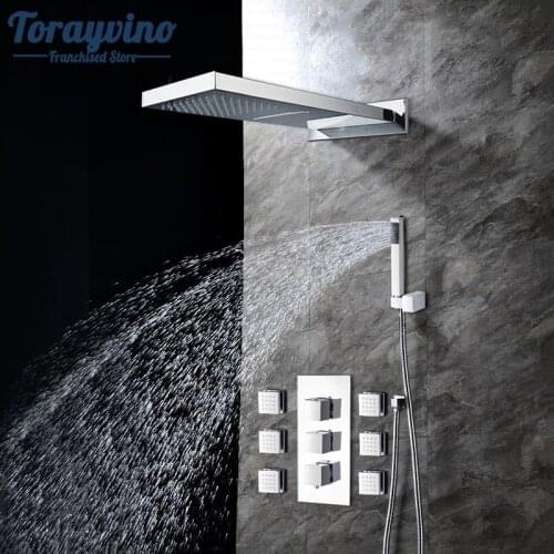 Modern Rainfall Shower Head Luxury Wall Mounted Square Style Brass Waterfall Shower Set New Bathroom Shower With Handle