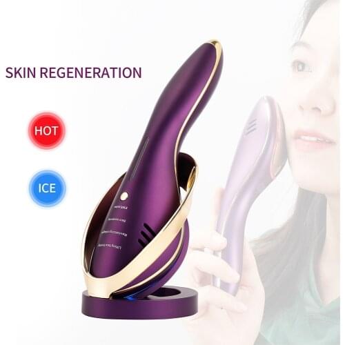 LED Hot Cold Face Skin Care Device Massager Hammer Ultrasonic Cryotherapy Facial lifting Red Blue Light Ion Beauty Instrument