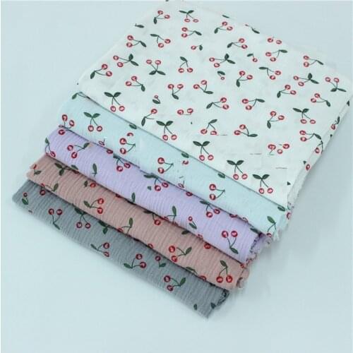 100x135cm Fabric Drape Cotton and Linen Double Gauze Crepe Baby Clothes Fabric Ladies Skirt Sleepwear Fabrics Cherry