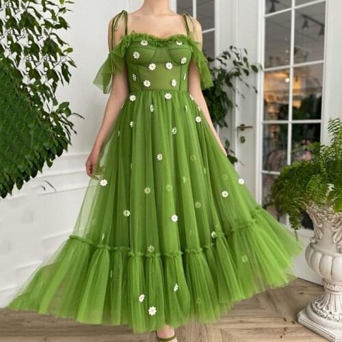 Eightree Green Short Prom Dresses 2021 Yellow Flowers Wedding Party Graduation Vintage Formal Evening Gowns Vestidos Curto