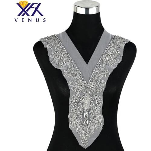 XINFANGXIU 1Pcs Handcraft Rhinestones Beads Patches Sew-on Embroidered Patch Dress Applique Rhinestone Wedding Accessories