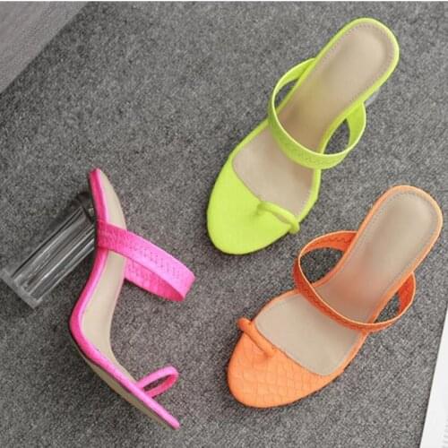 Womens shoes summer PU crystal high heels 11 cm thick high heels slippers round head slippers waterproof sandals