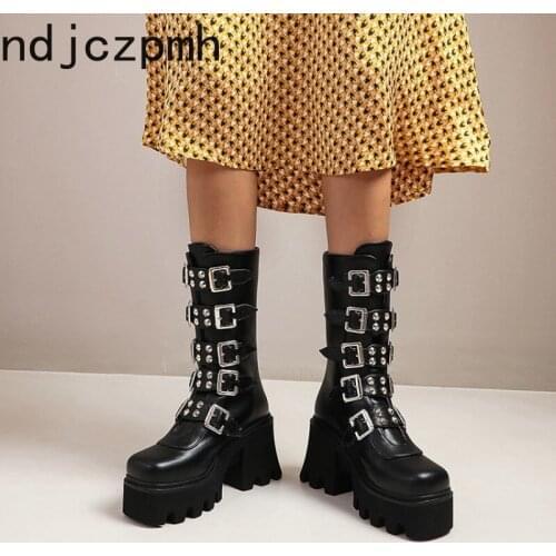 Women Boots Design Female Chunky High Heels Ankle Boots Fashion High Platform Boots Women Street Punk Shoes Woman Plus Size35-44