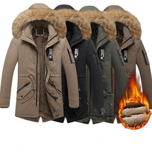 Winter Mens Cotton-padded Jacket Warm Hooded Thick White Duck Down Anorak Men Parka Mid Long Detachable Fur Collar Coat Male
