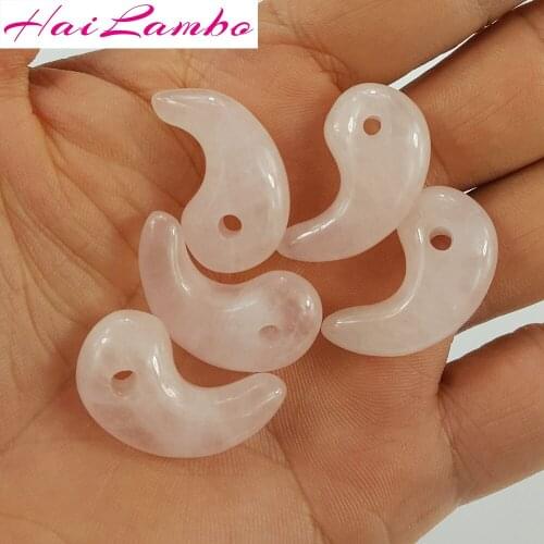 10pcs HaiLambo Natural Pink Rose Stone Quartz Carved Magatama Pendant Comma Bead Classic Lucky Jewelry Amulet Pendant Bead GY11