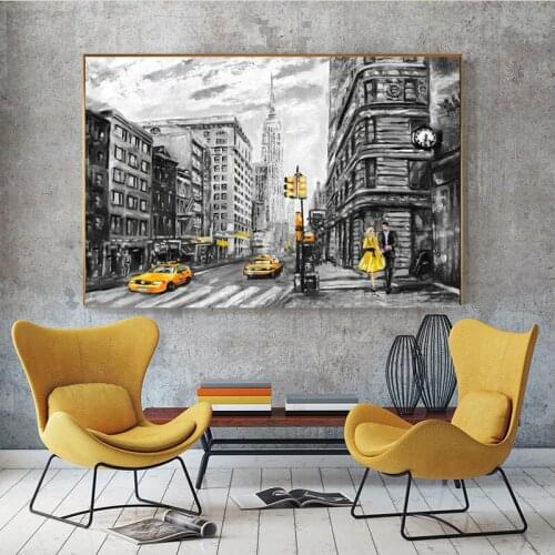 New York and Paris City View Abstract Landscape Posters and Prints Art Oil on Canvas Painting Wall Art Picture for Living Room