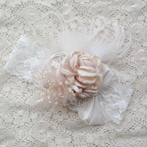 Free Shipping 4 Colors Ivory Ostrich Feather Big Heat Flower Rolled Flower Headband Kids Hair Accessories