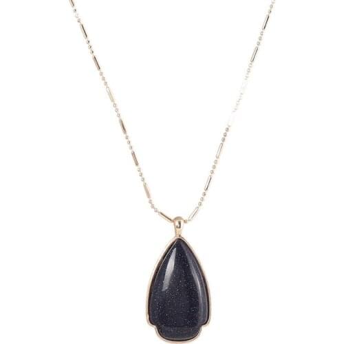 Bohemia Healing Blue Sand Stone Waterdrop Pendant Necklaces Geometric Long Chain Sweater Dress Acc Women Jewelry