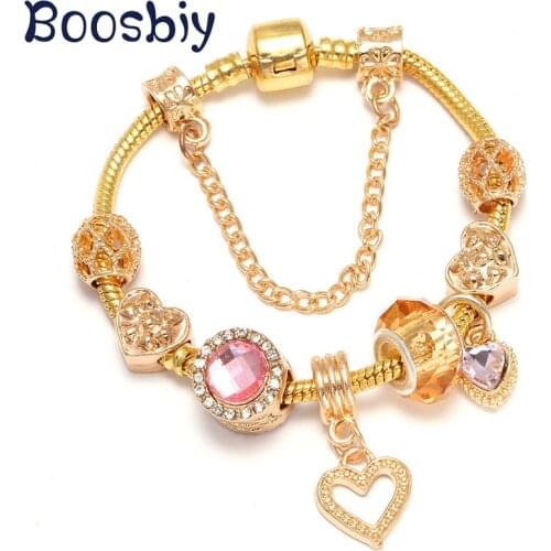 Boosbiy High Quality Gold Color Heart Shape Pendant Charm Bracelets DIY Fashion Brand Bracelets For Women Jewelry Gift