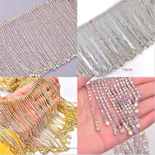 50cm/piece rhinestone dance crystal AB gold chain,width 14cm,Tassels decoration sew on crystal rhinestone banding Necklace trim