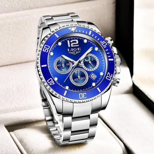 2021 New LIGE Mens Watches Fashion Business Waterproof Quartz Wrist Watch Men Top Brand Luxury Stainless Steel Sport Clock Male