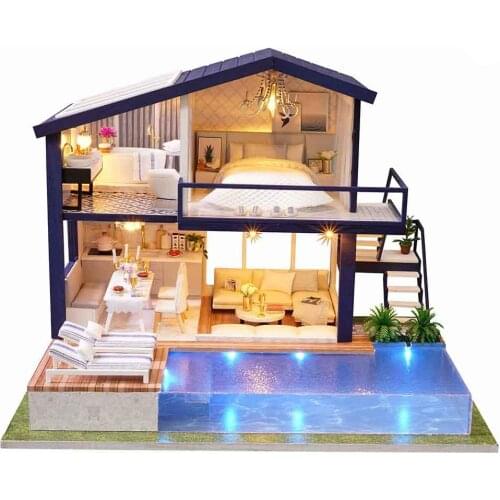 DIY Wooden Doll Houses Miniature Doll House Furniture Kit Casa Music Led Toys for Children Birthday Gift